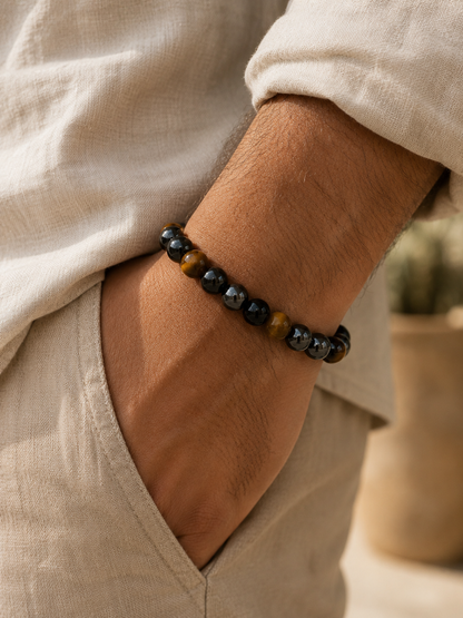 Triple Protection crystal bracelet displayed on a flat surface