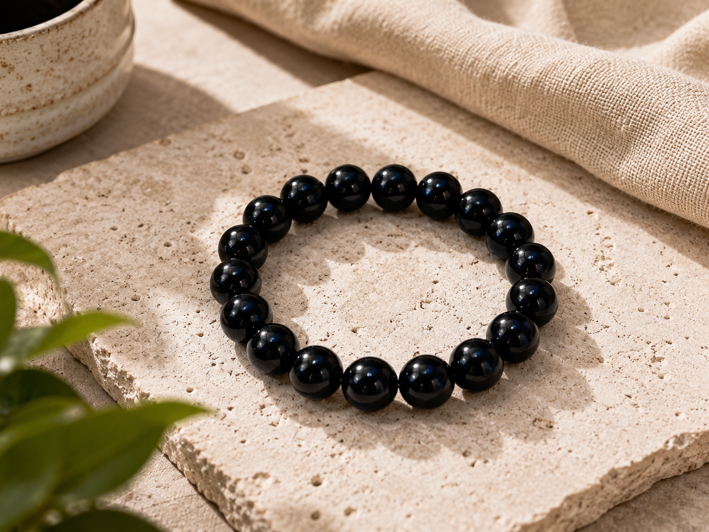 Close-up of black tourmaline crystal beads