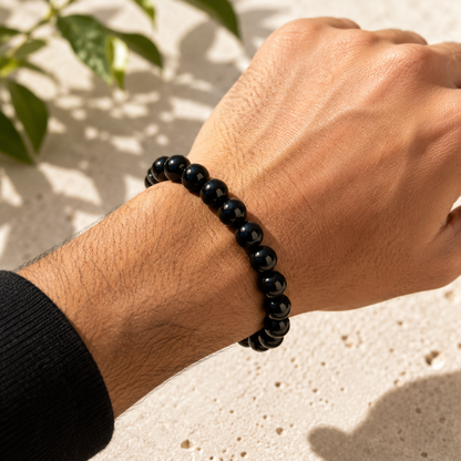 Black Tourmaline protection bracelet worn on wrist