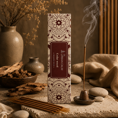 Cedar Wood incense box styled with cedar bark and holder