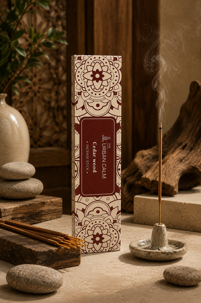 Cedar Wood incense box with stones, driftwood and ceramic holder