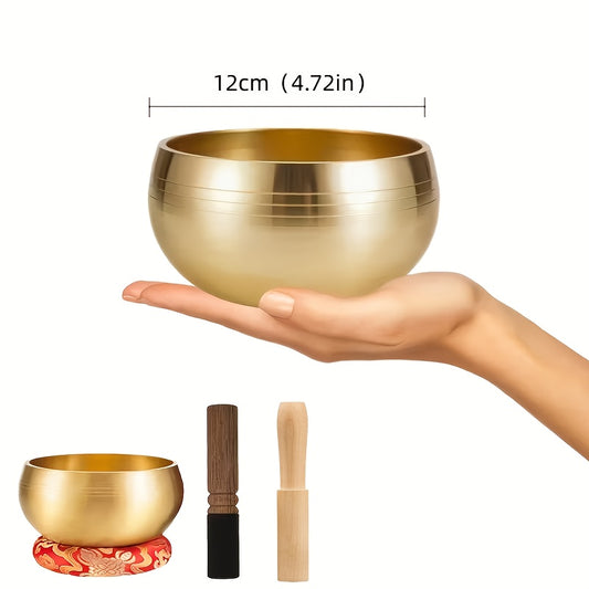 Chime Bowl Set - 12cm Copper Singing Bowl with Wooden Mallet for Meditation & Healing