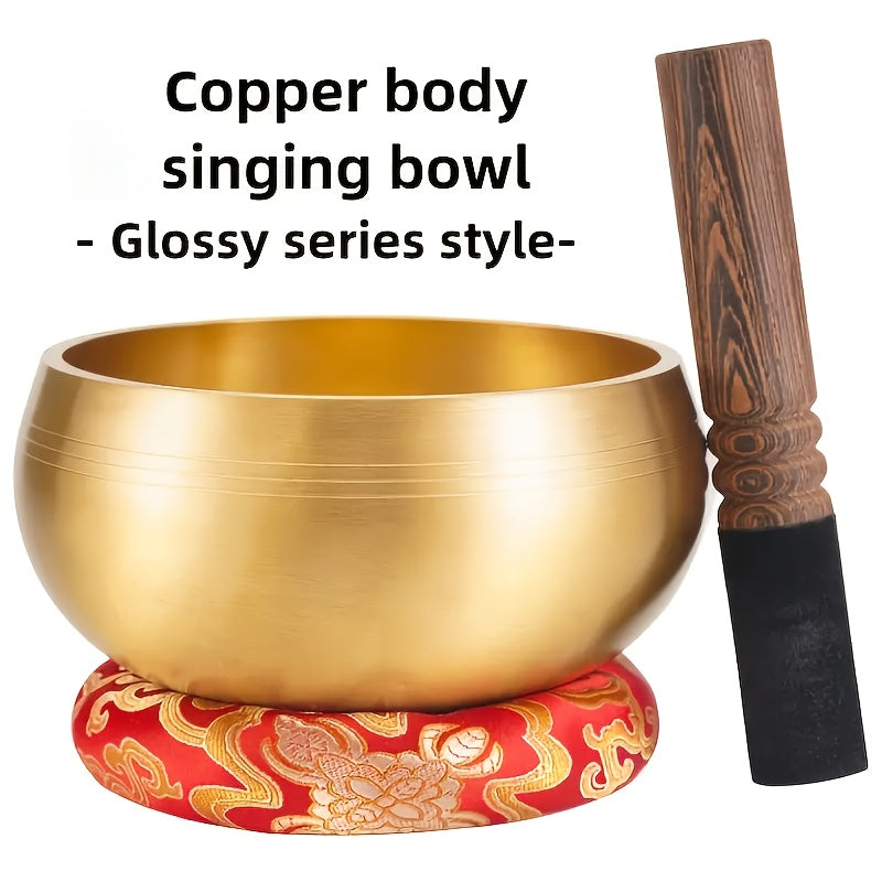 Chime Bowl Set - 12cm Copper Singing Bowl with Wooden Mallet for Meditation & Healing