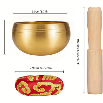 Chime Bowl Set - 12cm Copper Singing Bowl with Wooden Mallet for Meditation & Healing
