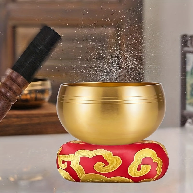 Chime Bowl Set - 12cm Copper Singing Bowl with Wooden Mallet for Meditation & Healing