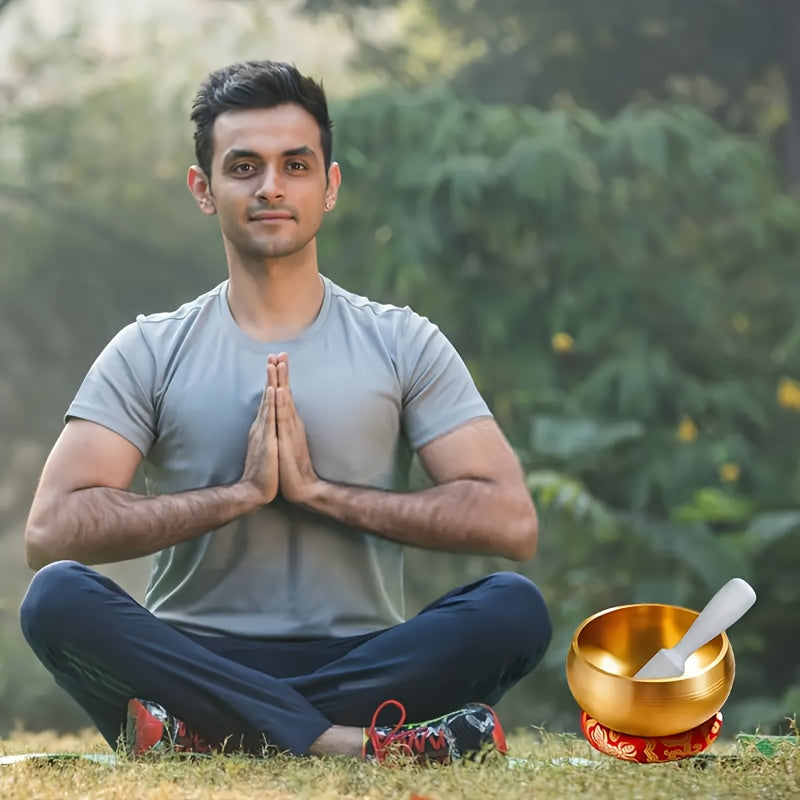 Chime Bowl Set - 12cm Copper Singing Bowl with Wooden Mallet for Meditation & Healing