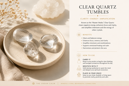 Clear Quartz tumbled stones showing natural variation in size and weight