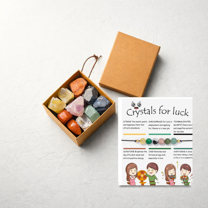 Box of crystals and crystal bracelet