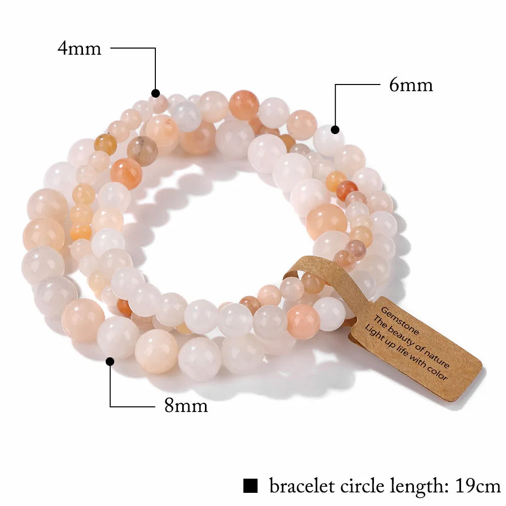 Natural Stone Bracelet Set — Triple Strand Gemstone Beads