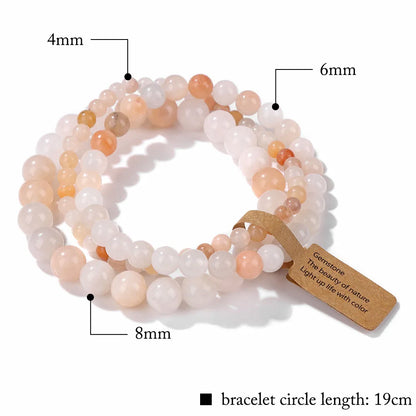 Natural Stone Bracelet Set — Triple Strand Gemstone Beads