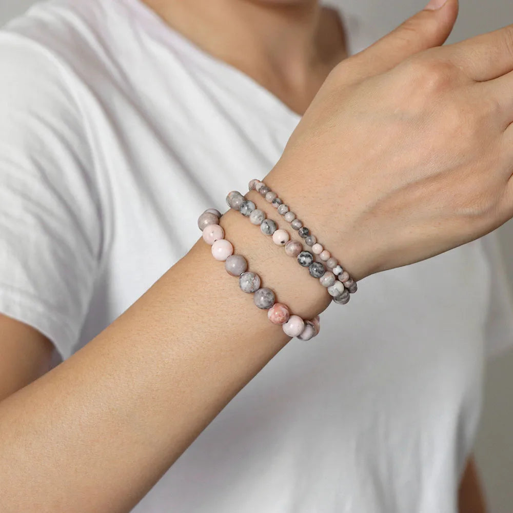 Natural Stone Bracelet Set — Triple Strand Gemstone Beads