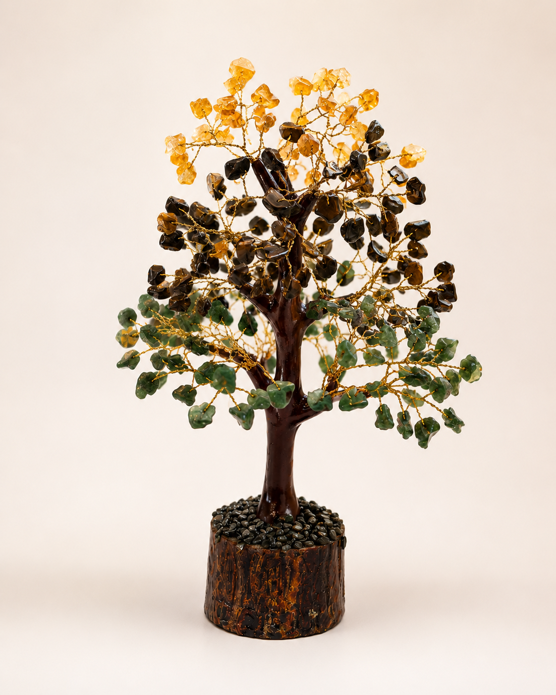 Money Magnet crystal tree with Pyrite and Citrine gemstones on wood base