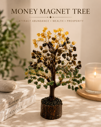 Close-up of Money Magnet tree gemstone chips including Pyrite and Citrine