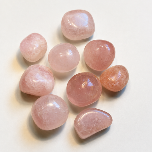 Rose Quartz tumbled crystal stones with smooth polished pink surface