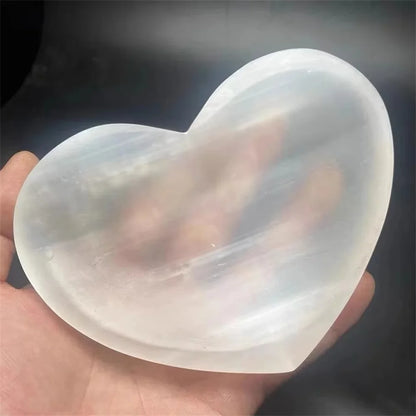Natural Selenite Heart Bowl — Crystal Charging & Energy Healing Bowl (100–150g)