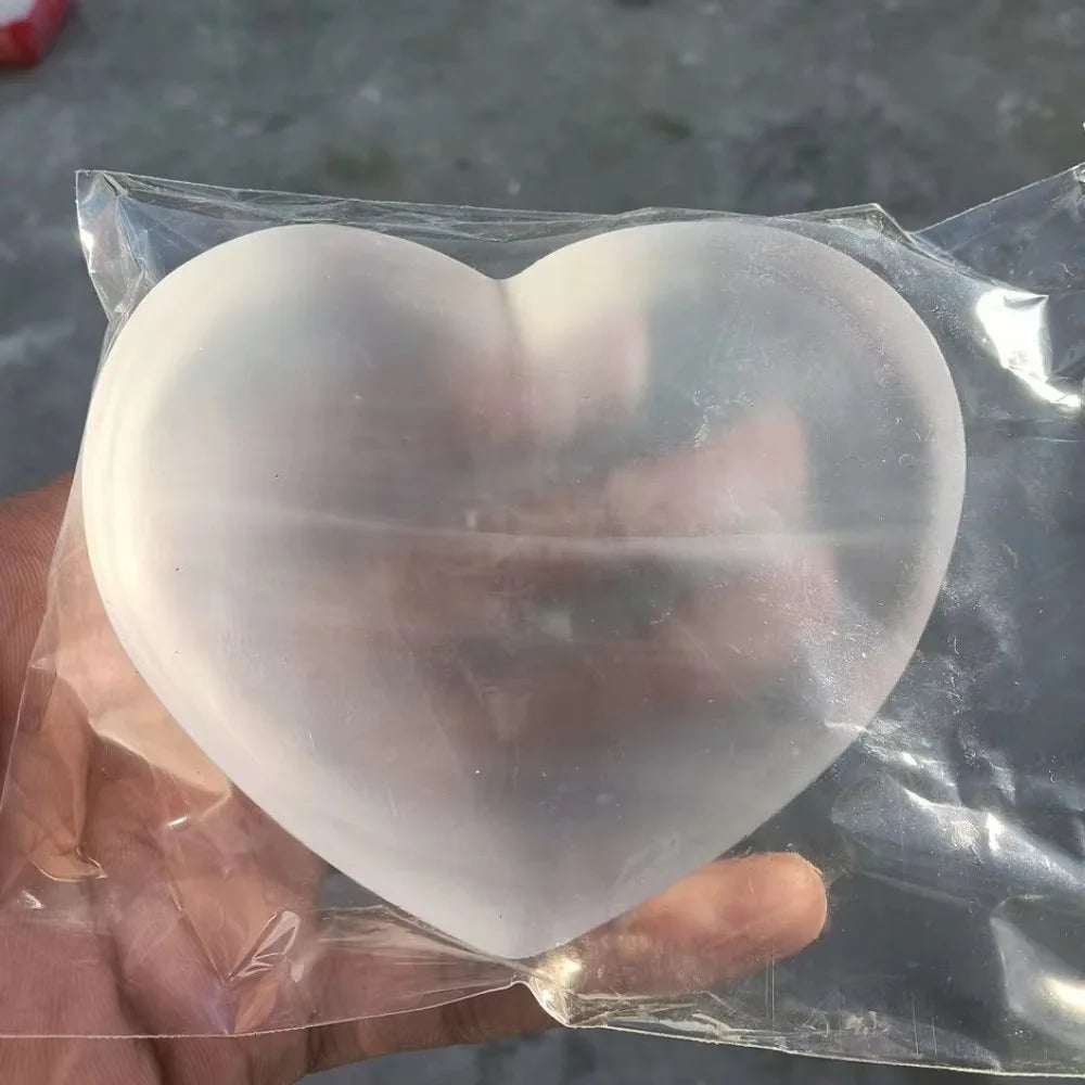 Natural Selenite Heart Bowl — Crystal Charging & Energy Healing Bowl (100–150g)