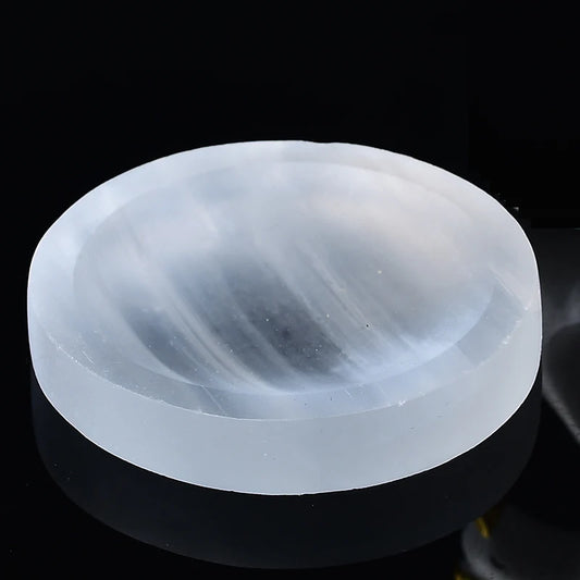 Natural Selenite Bowl Plate — Carved Crystal Charging Bowl for Crystals & Décor
