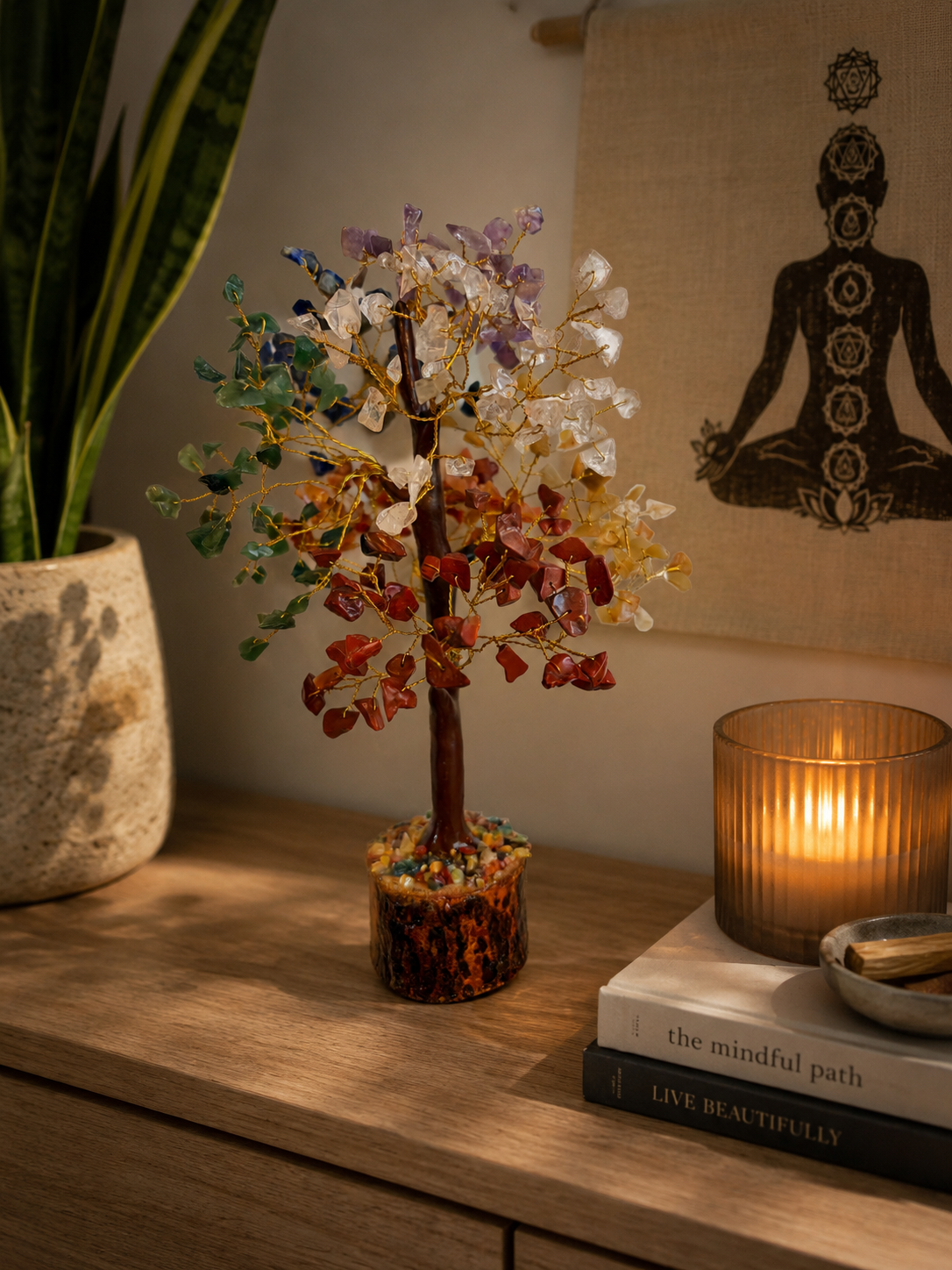 Seven Chakra crystal tree styled for home decor and meditation