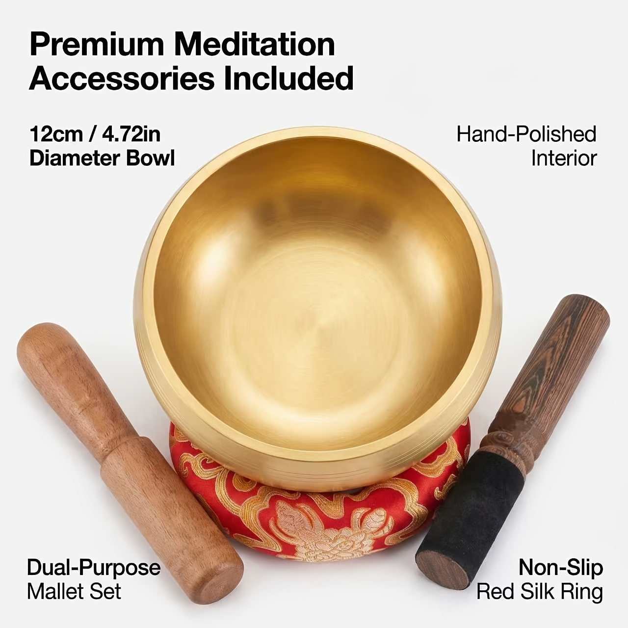 Tibetan Singing Bowl Set - 12cm Handcrafted Copper Bowl with Two Mallets and Cushion