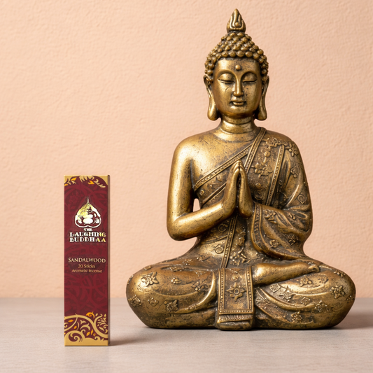 Buddha statue with a box of sandalwood incense