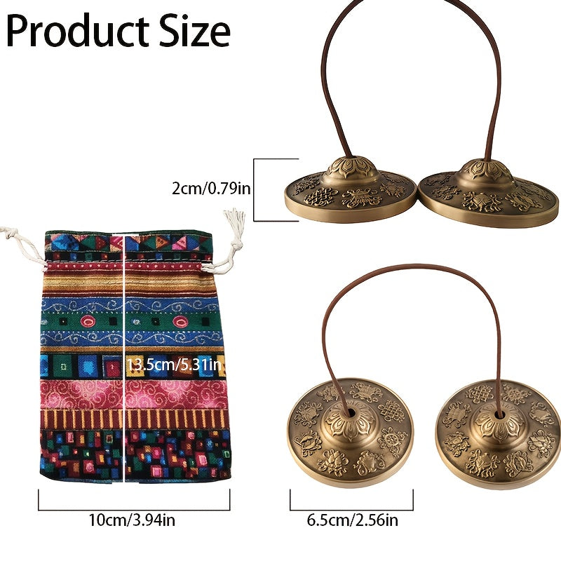 Tibetan Tingsha Cymbals - 6.5cm Eight Auspicious Symbols Meditation Bells
