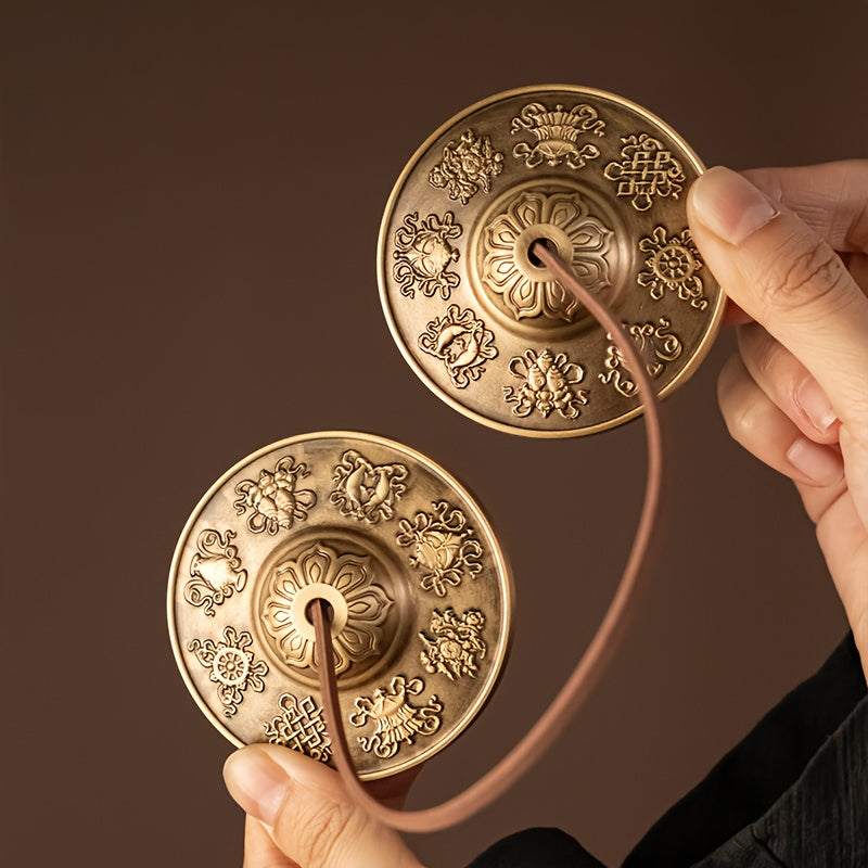 Tibetan Tingsha Cymbals - 6.5cm Eight Auspicious Symbols Meditation Bells