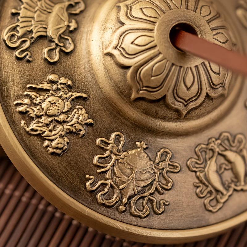 Tibetan Tingsha Cymbals - 6.5cm Eight Auspicious Symbols Meditation Bells