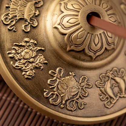 Tibetan Tingsha Cymbals - 6.5cm Eight Auspicious Symbols Meditation Bells