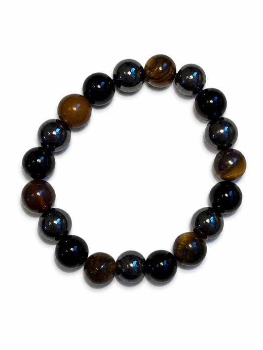 Triple Protection Bracelet with tiger eye, black tourmaline and hematite beads